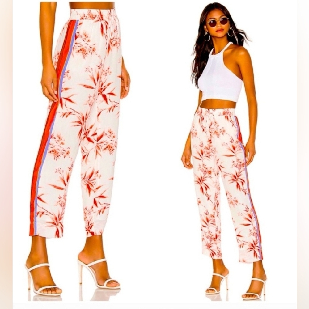 JOIE Quisy Drawstring Joggers White & Red Fern Floral Crop Pants Sz XL